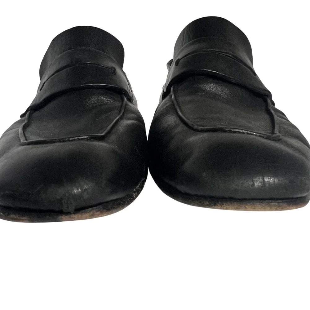 Ermenegildo Zegna L'Asola Black Leather Penny Loafers Secondskin Mens 10.5
